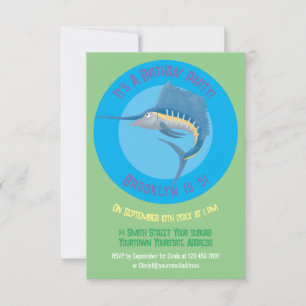 Swordfish sailfish fun cartoon illustration invitation
