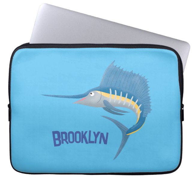 Swordfish sailfish fun cartoon illustration laptop sleeve (Front)
