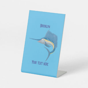 Swordfish sailfish fun cartoon illustration pedestal sign