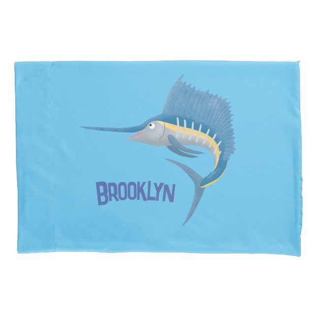 Swordfish sailfish fun cartoon illustration pillowcase (Front)