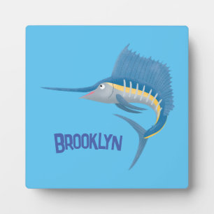 Swordfish sailfish fun cartoon illustration plaque