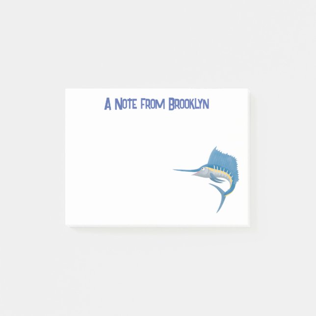 Swordfish sailfish fun cartoon illustration post-it notes (Front)