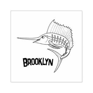 Swordfish sailfish fun cartoon illustration rubber stamp