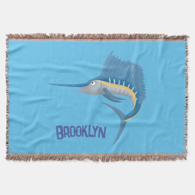 Swordfish sailfish fun cartoon illustration throw blanket (Front)
