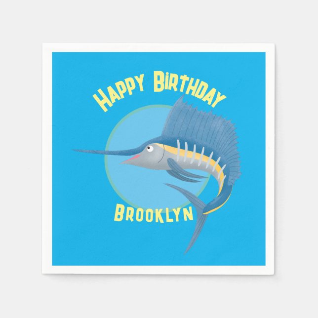Swordfish sailfish personalised birthday cartoon  napkin (Front)