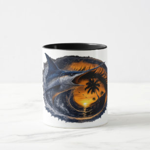Swordfish Sunset Wave – Surreal Tropical Ocean Art Mug