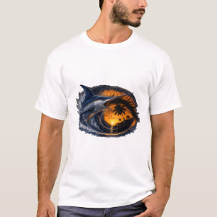 Swordfish Sunset Wave – Surreal Tropical Ocean Art T-Shirt