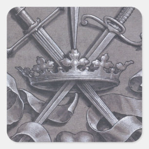 Swords Crown and Heart Square Sticker