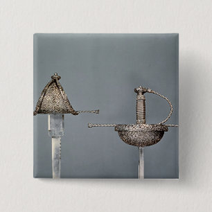 Swords: cup-hilted rapier of chiselled steel 15 cm square badge