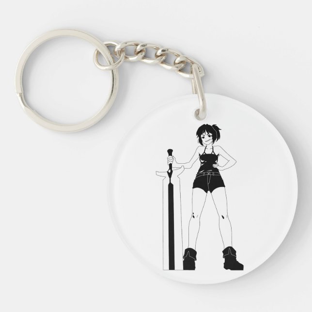 Swordswoman Anime Girl  Keychain (Front)