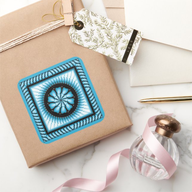Swrling abstract blue pattern square sticker (Gifting)