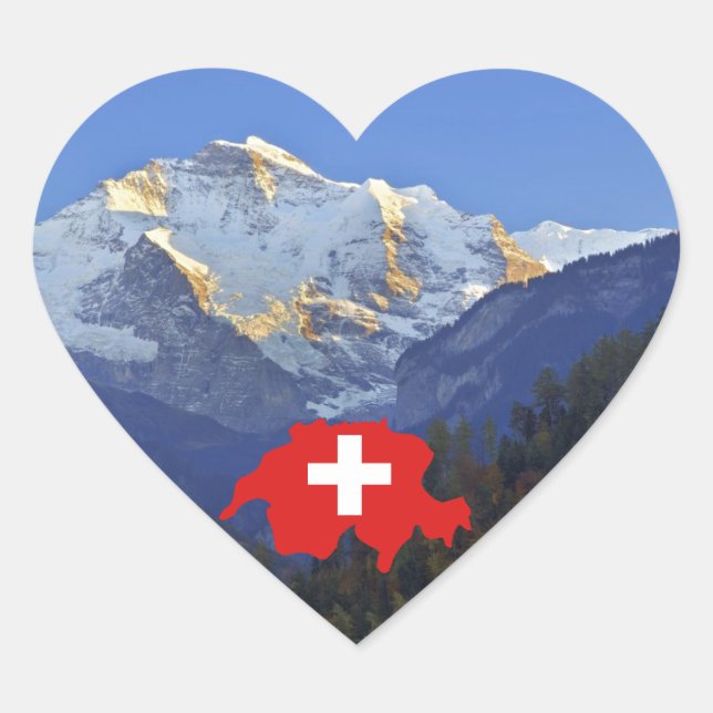 Swtzerland Jungfrau and flag Heart Sticker (Front)