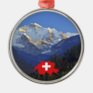 Swtzerland Jungfrau and flag Metal Tree Decoration