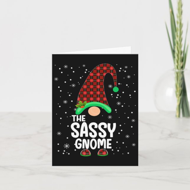 Sy Gnome Buffalo Plaid Matching Family Christmas P Card (Front)