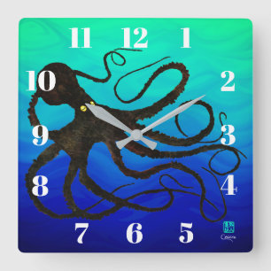 Sybille's Octo On Blue Green - Square Wall Clock