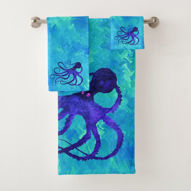 Sybille's Octopus II - Bathroom Towel Set (Insitu)