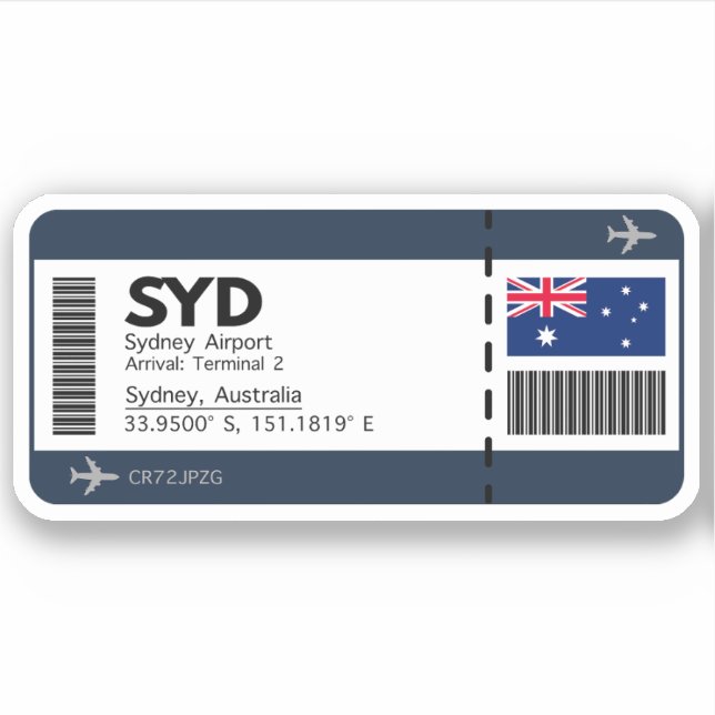 SYD Sydney Boarding Pass - Australia Ticket (Front)