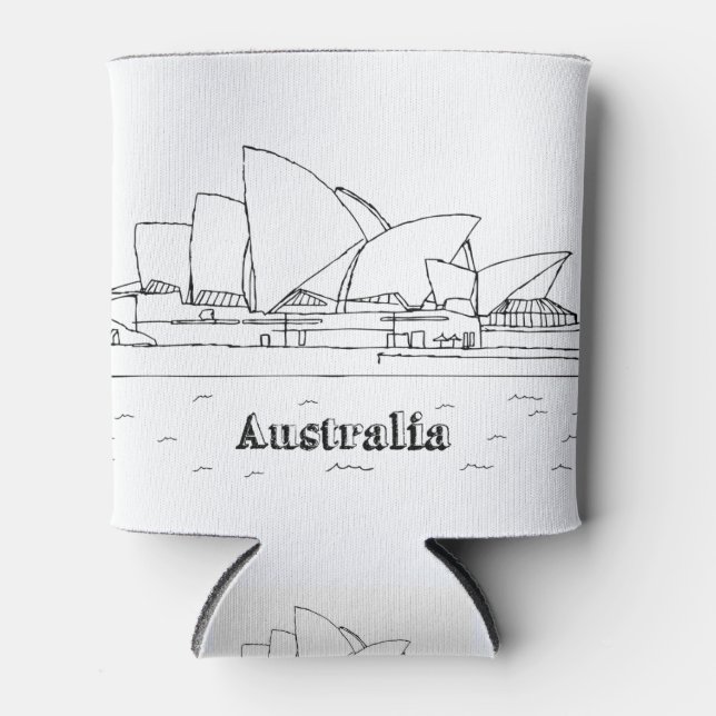 Sydney Australia Art Vacation Drawing Vacation Art Can Cooler (Front)