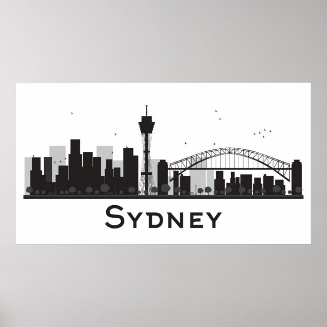Sydney, Australia | Black & White City Skyline Poster (Front)