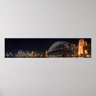 Sydney australia Harbour Bridge at night panorama Poster