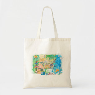 Sydney Australia Illustrated Map with Landmarks Tote Bag