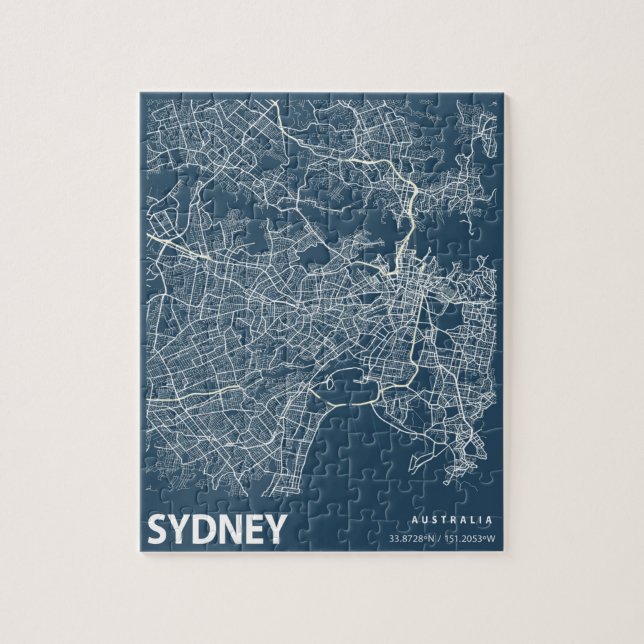 Sydney Australia Minimalist City Map Line Art Blue Jigsaw Puzzle (Vertical)