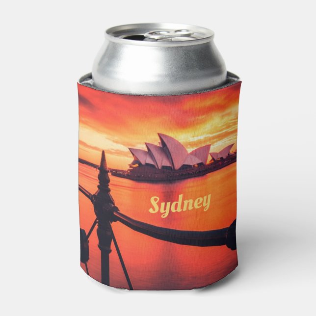 Sydney Australia Opera House Orange Sky Can Cooler (Can Front)