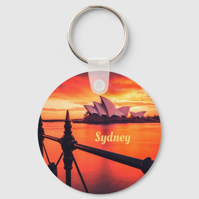 Sydney Australia Opera House Orange Sky Key Ring (Front)