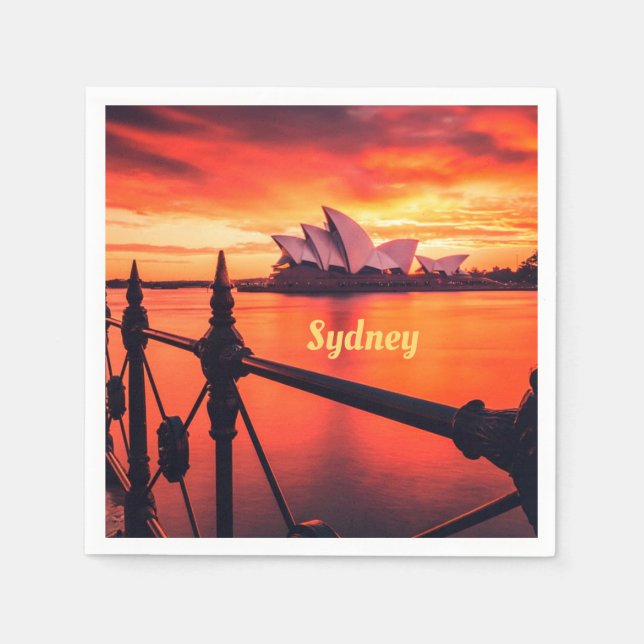 Sydney Australia Opera House Orange Sky Napkin (Front)