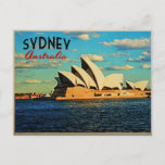 Sydney Australia Postcard<br><div class="desc">This vintage style design features the Sydney Opera House in Australia.  Beautiful blue ocean and sky.</div>