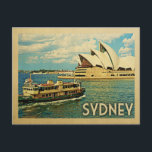 Sydney Australia Postcard Vintage Travel<br><div class="desc">Sydney Australia design in Vintage Travel style featuring the opera house with a large boat passing by.</div>