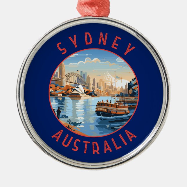Sydney Australia Retro Distressed Circle Metal Ornament (Front)