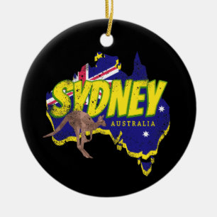 Sydney Australia Retro Kangaroo And Flag Vintage Ceramic Ornament