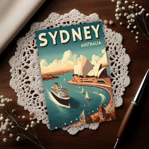 Sydney Australia Retro Travel Postcard