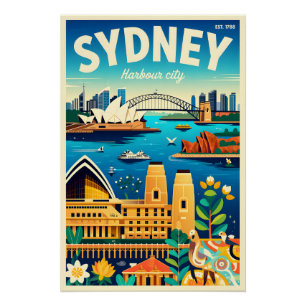 Sydney Australia Retro Travel Poster Art