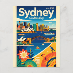 Sydney Australia Retro Travel Poster Art Postcard