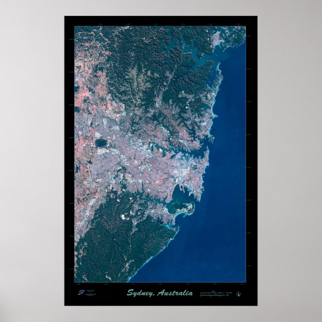 Sydney Australia satellite poster photo print map (Front)