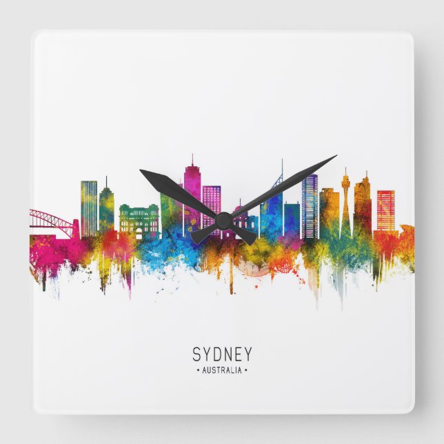 Sydney Australia Skyline Square Wall Clock (Front)