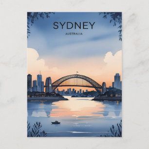Sydney Australia Skyline Sunset Retro Travel  Postcard