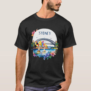 Sydney Australia Skyline Sunset Retro Travel T-Shirt