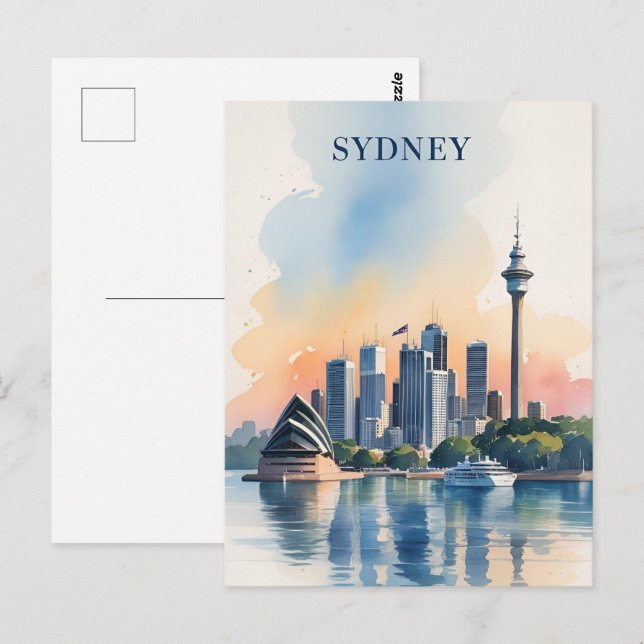 Sydney Australia Skyline watercolor Travel  Postcard (Front/Back)