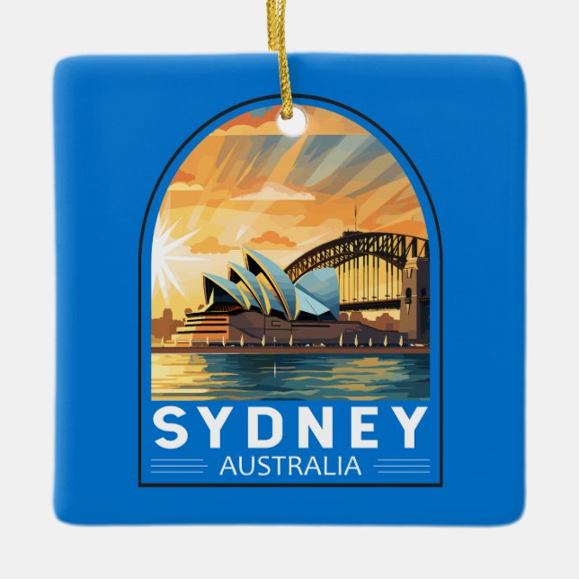 Sydney Australia Travel Art Vintage Ceramic Ornament (Front)