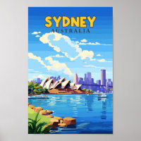 Sydney Australia Travel Art Vintage Illustration