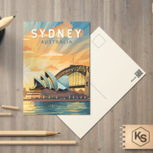 Sydney Australia Travel Art Vintage Postcard
