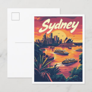 Sydney Australia Vintage Travel Illustration Postcard