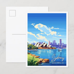 Sydney Australia vintage travel illustration Postcard