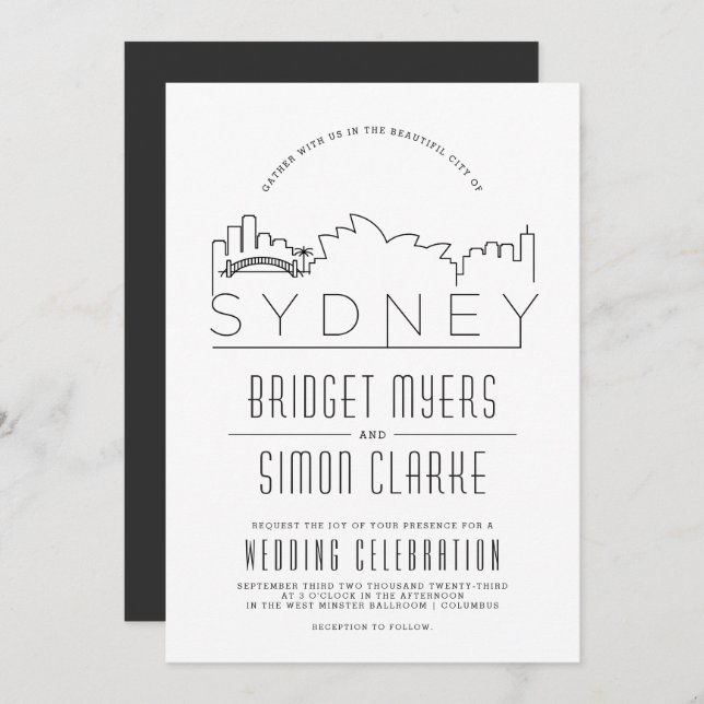 Sydney, Australia Wedding Deco Skyline Invitation (Front/Back)