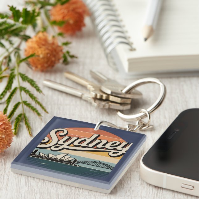 Sydney Australian Retro Sunset  Key Ring (Front Right)