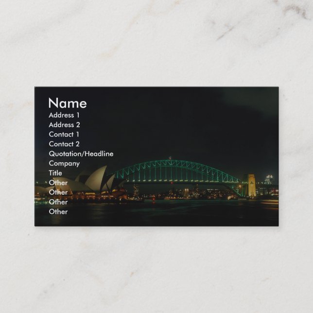 Sydney Bridge and Opera House at night, Australia Business Card (Front)