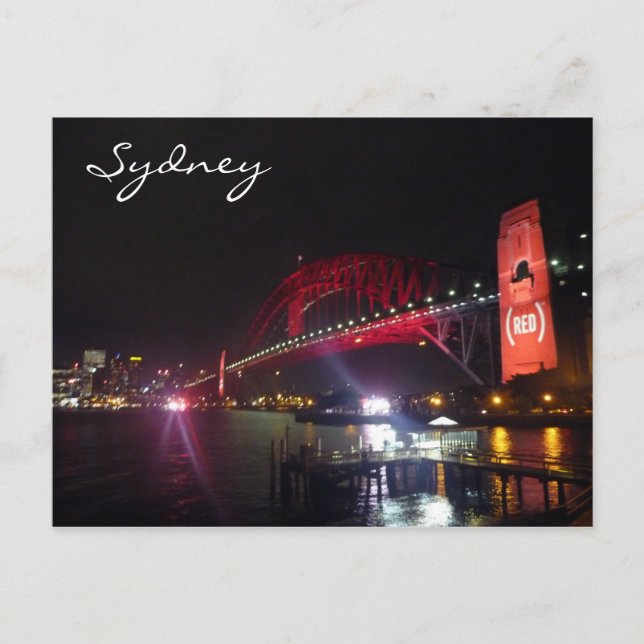 sydney bridge red night postcard (Front)
